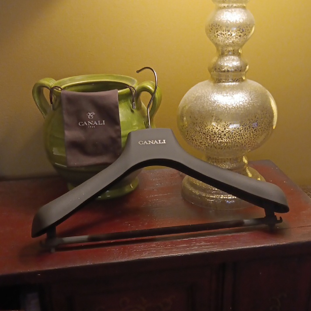 Canali Black Suit Hanger with Silver Hook And Drawstring Fabric Glasses Pouch